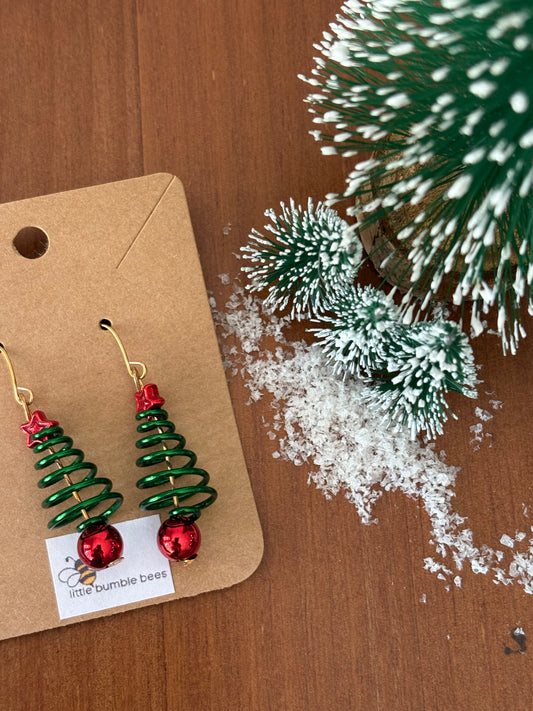 Green Spiral Christmas Tree Christmas Earrings
