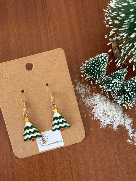 Christmas Tree with Yellow Star Christmas Earrings
