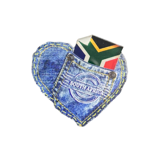 Acrylic Magnet Denim Pocket with South African Flag